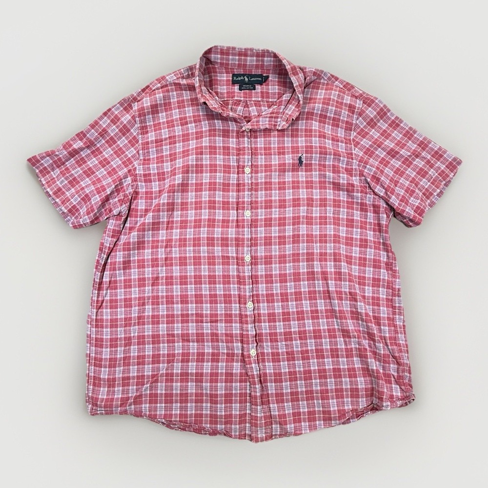 Ralph Lauren Classic Fit Mens Large Short Sleeve Button Down Plaid Shirt Monroe